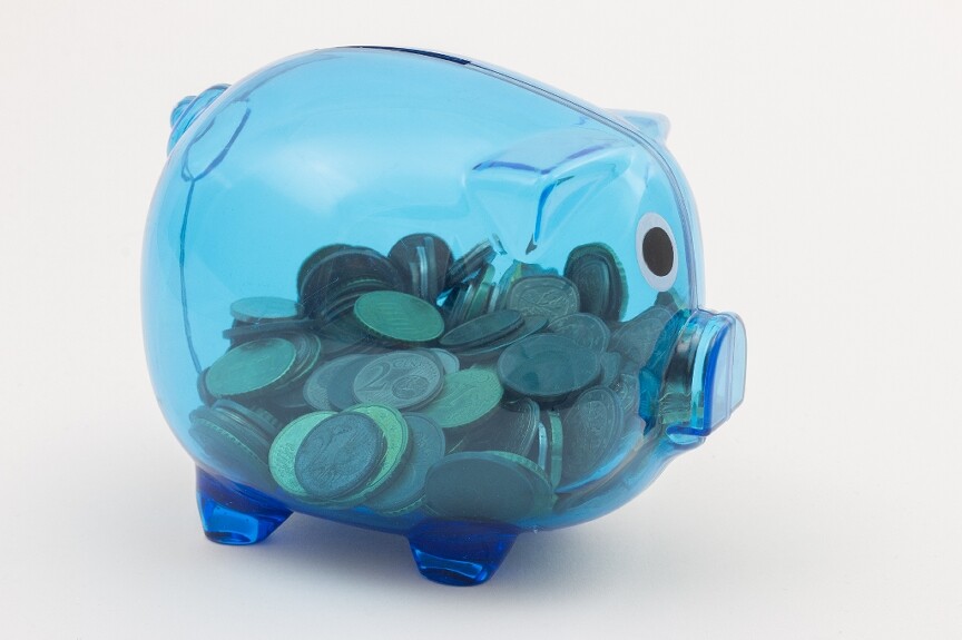 Glass Piggy Bank With Coins Inside