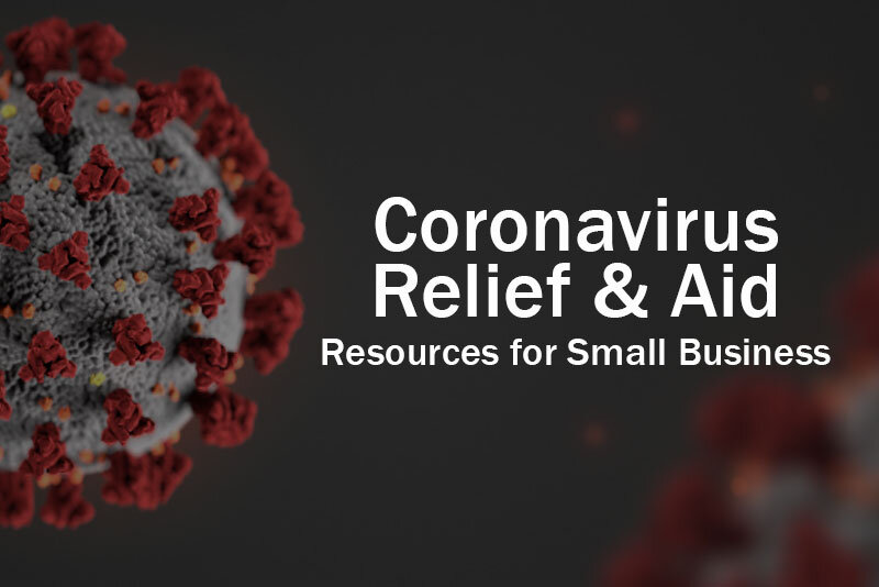 COVID-19 Background With Coronavirus Relief and Aid for Small Business Text Overlay