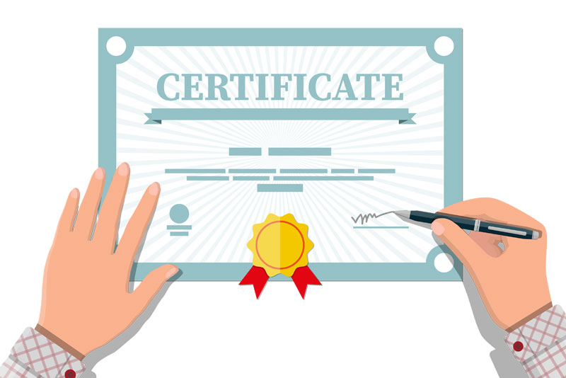 Illustration of a Man Signing a Certificate