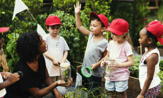 Children learning at a farm.