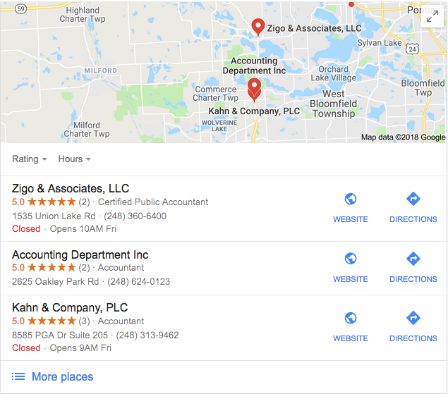 Local Search Results for Accounting Firm